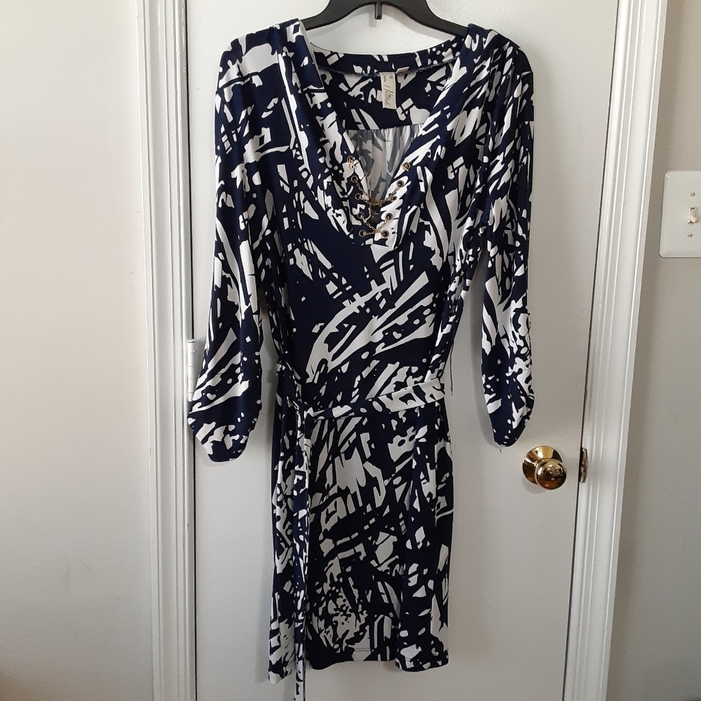 Emma & Michele navy and white abstract print dress, L - Picture 3 of 9